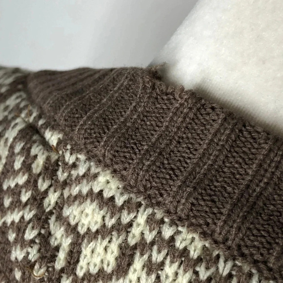 Vintage 1980s Steep Slopes Brown Cream Nordic Snowflake Ski Lodge Sweater - Picture 6 of 9